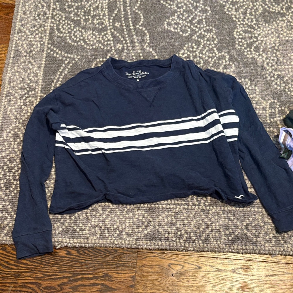 Hollister Navy and White Striped Cropped Top